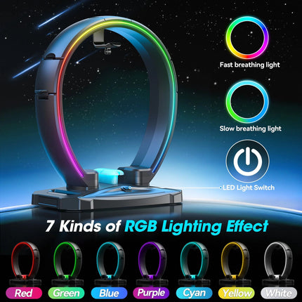 Headphone Stand, Controller Holder, RGB Gaming Headphone Stand with Cable Organizer for Desktop Organizers
