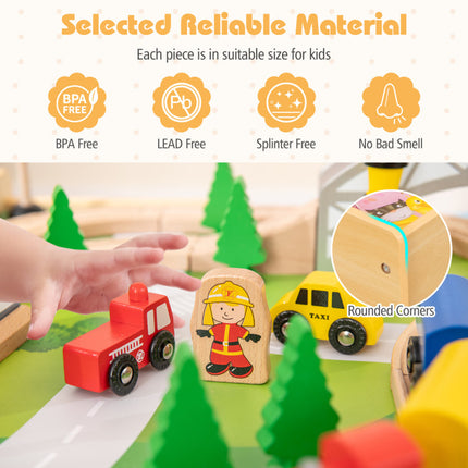 78 Pieces Wooden Train Set Activity Railway Playset for Kids Aged 18M+