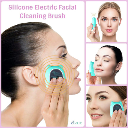 Vibelle Facial Cleansing Brush, Soft Facial Waterproof Exfoliator Cleanser With16 Pack Reusable Makeup Cleanser Pads- Face Scrubber with Travel Makeup Bag (Green)