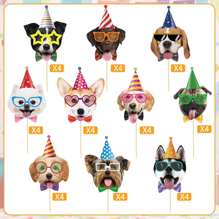 40 Pcs Pet Dog Cupcake Toppers Dogs Face Birthday Hat Cupcake Picks Dog Cake Decorations for Puppy Theme Kids Birthday Baby Shower Party Decorations Supplies