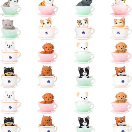 24 Pcs Cat Dog Figurines Playset Miniature Resin Puppy Kitten Figures Cute Teacup Dog Cat Cake Topper Realistic DIY Mini Animals Coffeecup Pets for Birthday Gift Micro Landscape Craft Ornament