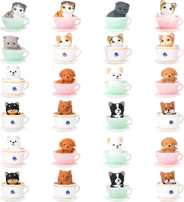 24 Pcs Cat Dog Figurines Playset Miniature Resin Puppy Kitten Figures Cute Teacup Dog Cat Cake Topper Realistic DIY Mini Animals Coffeecup Pets for Birthday Gift Micro Landscape Craft Ornament