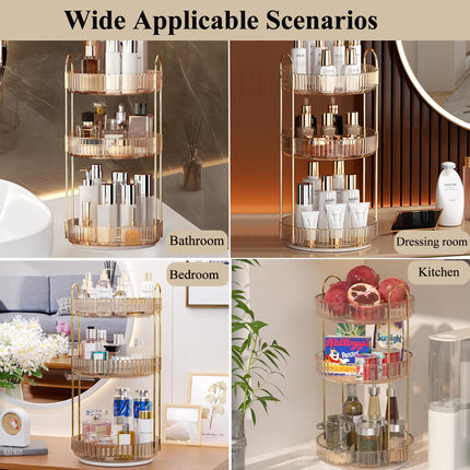 Makeup Organizer for Vanity, 3 Tier 360° Rotating Make up Storage Perfume Organizers for Bathroom Counter, Clear Cosmetic Dresser Lipstick Spinning Holder