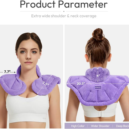 Microwavable Heated Neck Wrap Warmer and Shoulder Weighted Heating Pad Microwave for Hot and Cold Compress - Purple