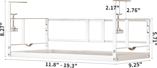 Pruebox under Shelf Storage Basket Organizer Adjustable Hanging Holder with Knob Lock, Heavy Duty Metal Panel for Pantry, Kitchen, Office, Closet, 11.8"-19.3" Wide, White, 1 Pack