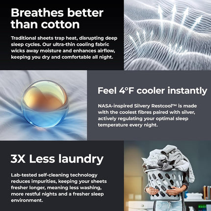 Restcool™ Silver Infused Cooling Pillowcase Set - 2 Pack Self-Cooling Pillowcases with  Technology™ for Hot Sleepers & Night Sweats (Gray, King (U.S. Standard))