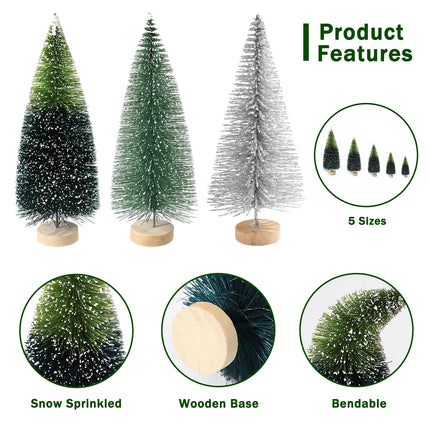 30PCS Artificial Mini Christmas Trees, Mini Pine Tree Sisal Trees with Wood Base Bottle Brush Trees for Christmas Table Top Decor Winter Crafts Ornaments