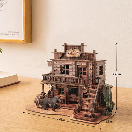 3D Puzzles for Adults Western Saloon Book Nook Miniature House Kit