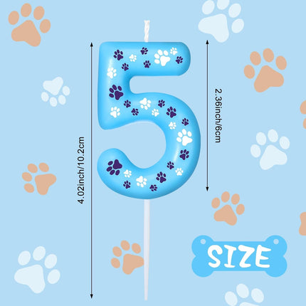 Blue Dog Paw Birthday Number Candles