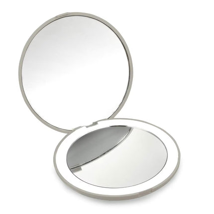 LED Lighted Travel Makeup Mirror, 1X/10X Magnification Compact Mirror, Portable for Handbag, Purse, Pocket, 3.5 Inch Illuminated Folding Mirror, Handheld 2-Sided Mirror, Round, White
