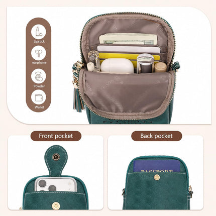 Small Crossbody Bags for Women, Lightweight Vegan Leather Cell Phone Purse, Cute Purses with Tassels