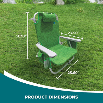 Folding Beach Chair with Cooler Bag, Green Banana Leaves