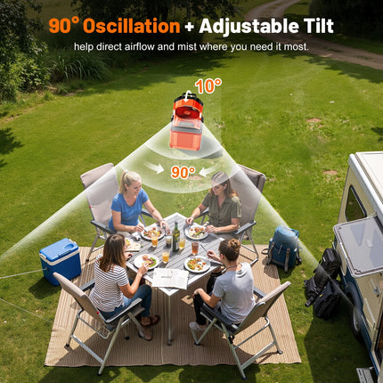 Portable Misting Fan with 15L Bucket, 30000Mah Spray Fan with Night Light, 9.5-Inch Camping Fan with Remote Control, 4 Wind Speed & 4 Spray Mister, for Patio,Fishing,Yard,Beach,Golf