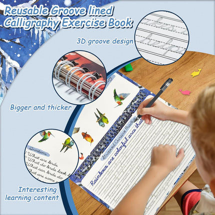 4 Pack Cursive Handwriting Workbook，Magic Grooved Writing Practice Books，Reusable Handwriting Practice Books，Cursive Kickoff Student Workbook for Kids Ages 5-12, Writing without Tears
