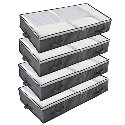 under Bed Storage Bags with Zips, 90L Underbed Storage Containers, Foldable Clothes Storage Organizers for Duvets, Comforters, Bedding, Blankets, Quilts, 4 Pack Gray