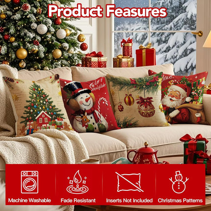 Christmas Pillow Covers 18X18 Inch Set of 4, Christmas Decorations Cushion Covers, Xmas Pillow Covers, Pillowcases Throw Pillow Covers for Sofa Couch Home Decor