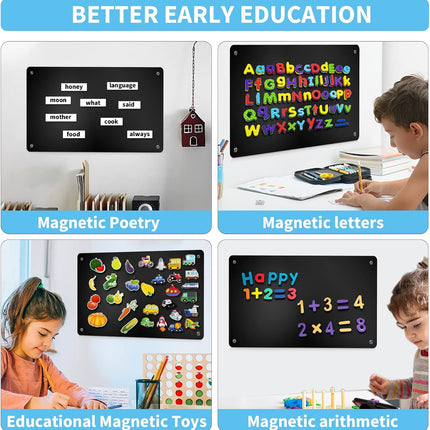 Magnetic Board, 17.1" X 11.8" Magnet Display,For Magnets and Bulletin Board,Suitable for Wall, Refrigerator, Compartment, Cabinet Etc,Comes with Dual Lock Tape for Easy Hanging (Black)