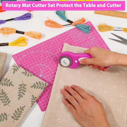 Rotary Cutter and Mat Set,  Self Healing Sewing Mats Shirt Cutter 45Mm Fabric Cutter Wheel with 2 Blades Rotary Cutting Mat for Crafts Fabric Quilting Hobby (9" X 12" (A4)