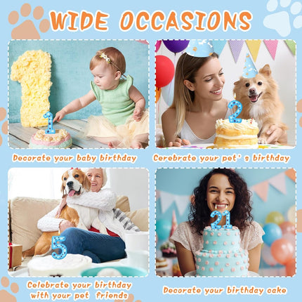 Blue Dog Paw Birthday Number Candles