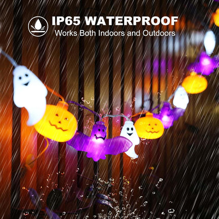 Halloween String Lights, 16.4FT 30 LED Pumpkin Bat Ghost Battery Operated Orange and Purple Lights Strobe 8 Lighting Modes Timer Fairy Indoor Outdoor Window Front Porch Decor Party Decorations