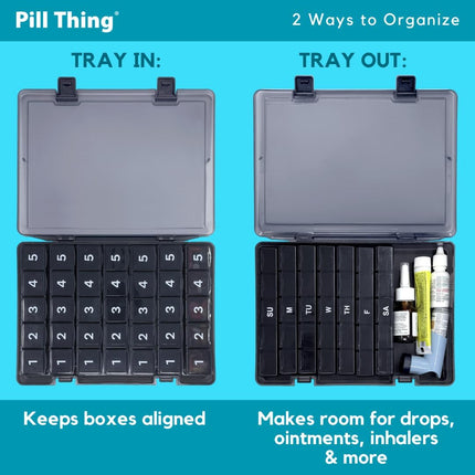 7-Day Weekly Pill Organizer with Secure Case, 5 Compartments per Day, Removable Tray, Medication Schedule, Travel Pill Box-Complex Medication Routine (5 Time-A-Day - Black)