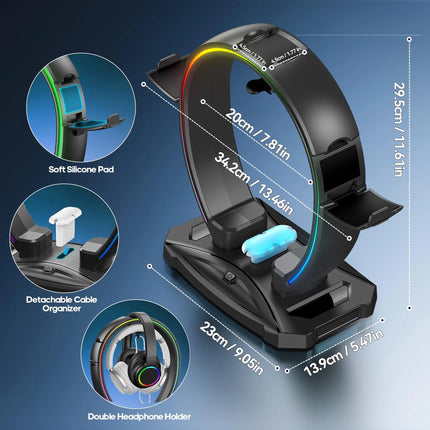 Headphone Stand, Controller Holder, RGB Gaming Headphone Stand with Cable Organizer for Desktop Organizers