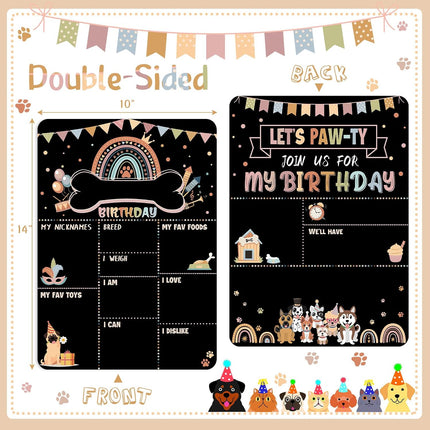 Dog Birthday Chalkboard Boho Themed Dog Birthday Photo Props Rainbow Pet Milestone Chalkboard Sign for Party Supplies Double Sided Reusable Erasable 14 X 10 Inch