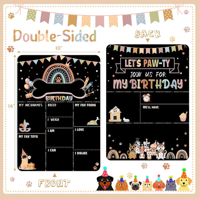 Dog Birthday Chalkboard Boho Themed Dog Birthday Photo Props Rainbow Pet Milestone Chalkboard Sign for Party Supplies Double Sided Reusable Erasable 14 X 10 Inch