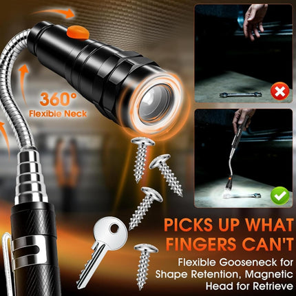 Telescoping Magnetic Pickup Tool, 360° Swivel Extensible Magnet with Flashlight