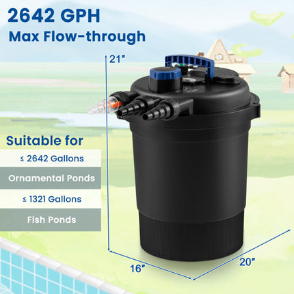 Bio Pressure Pond Filter with 13W UV-C Light 2642 GPH Pond Filter System