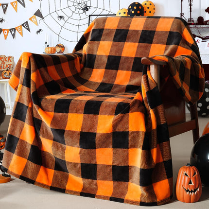Halloween Blanket, Fleece Throw Blankets, Orange and Black Plaid