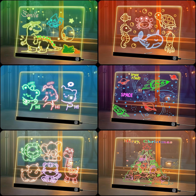 LED Note Board with Colors, 13.7"X10" Light up Acrylic Dry Erase Board Led Drawing Board 7 Colors Message Board Night Light with 7 Markers for Birthday Party Christmas Gift