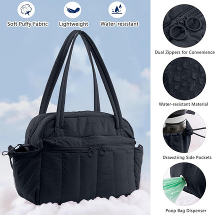 Dog Travel Bag for Supplies, Airline Approved Pet Travel Organizer with 2 Food Containers & Collapsible Bowls, Large Capacity Dogs Tote Bag for Weekend, Stylish Dog Mom Gift for Pet Lovers
