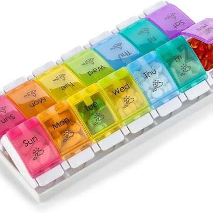 7 Day AM PM Pill Organizer Push Button Open a Daily Case - Plastic