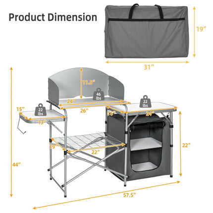 Outdoor BBQ Portable Grilling Table with Windscreen Bag