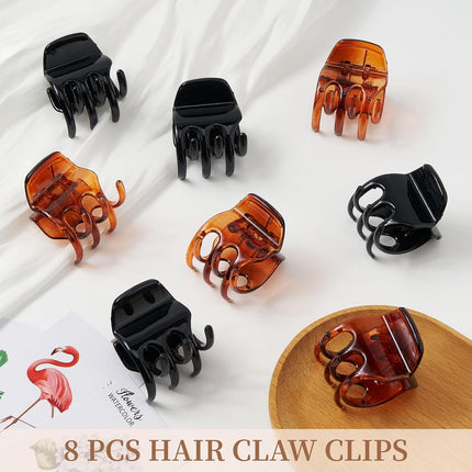 Medium Claw Clips for Women Non Slip, 8PCS 1.38" Black & Brown Plastic Hair Clips for Thin/Thick Hair Claws Short Hair Accessories Jaw Clips(8Pcs-Style 3)