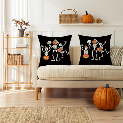 Halloween Pillow Covers 20 X 20 Inch Set of 2 Skeleton Skull Pumpkin Couch Throw Pillow Covers Decorative Pillow Case Cushion Case for Chair Sofa Bedroom Living Room Halloween Home Decor Black