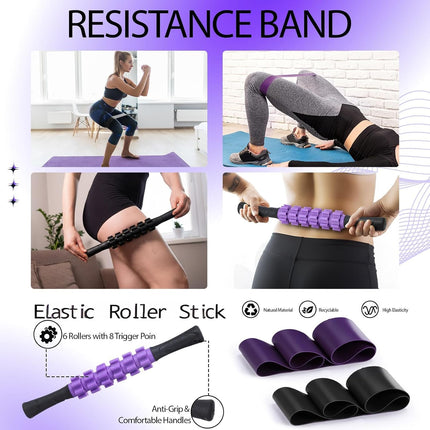 12 Pcs Foam Roller Set - 6 in 1 Deep Muscle Recovery Kit Includes Back Roller, Massage Ball, Muscle Stick, Fasciitis Ball, Stretch Strap & Bag for Body Physical Exercise Therapy, 2 Set