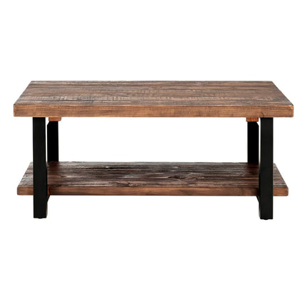 Rundell Pomona Rustic Industrial Modern Vintage Metal and Solid Wood Coffee Table with Storage, Easy Assembly, Small Rectangle Coffee Table, 42 in X 24 in X 18 In