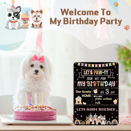 Dog Birthday Chalkboard Boho Themed Dog Birthday Photo Props Rainbow Pet Milestone Chalkboard Sign for Party Supplies Double Sided Reusable Erasable 14 X 10 Inch