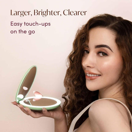 Taylor LED Lighted Compact Makeup Mirror, Rechargeable, 10X /1X Magnifying, 3 Light Settings, XL Large 5” Wide | Travel Mirror for Purses (Mint Green)