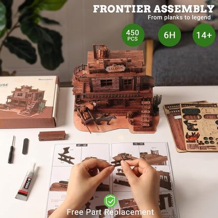 3D Puzzles for Adults Western Saloon Book Nook Miniature House Kit