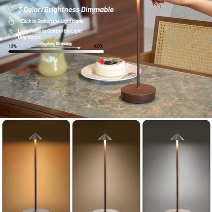 2 Packs Cordless Rechargeable Table Lamp 7200Mah Portable Touch Control LED Dimmable Rechargeable Table Lamp for Bedroom Reading(2 Packs Brown)