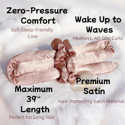 Sparkling Satin Heatless Hair Curler, Heatless Curling Rod Headband, No Heat Curling Rod Hair Roller for Women and Girls to Sleep In, Pink