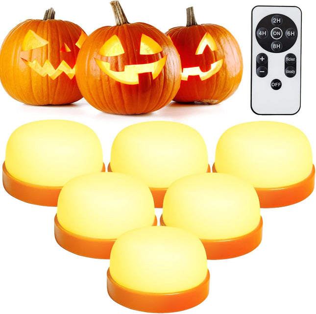 Halloween Pumpkin Lights, LED Pumpkin Lights with Remote and Timer,Jack-O-Lantern Light for Halloween Decor,Battery Operated, Bright Flickering Flameless Candle Set 6 Pack