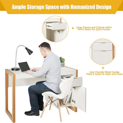 Modern Computer Desk Writing Workstation with Cabinet and Drawer