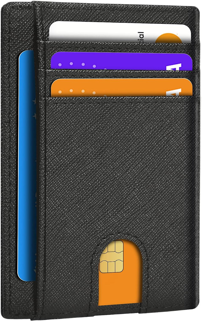 Slim Minimalist Wallet for Men,Front Pocket Wallet RFID Blocking Small Thin Credit Card Holder,Id Card Case Gift for Men Cross Black