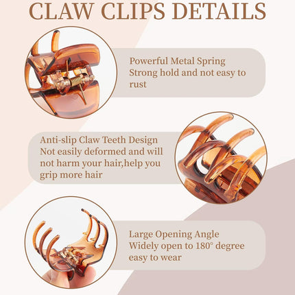 Medium Claw Clips for Women Non Slip, 8PCS 1.38" Black & Brown Plastic Hair Clips for Thin/Thick Hair Claws Short Hair Accessories Jaw Clips(8Pcs-Style 3)