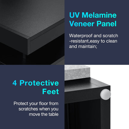 Nightstand Set of 2 Wireless Charging Station USB Port Type C Outlets Modern Bedside Table 3 Drawer Smart LED Nightstand Tall Night Table Gray High Gloss End Side Table for Livingroom Bedroom