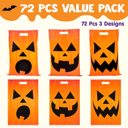 72 Pcs Halloween Trick or Treat Bags Large Halloween Treat Bags for Kids,Halloween Plastics Pumpkins Bags Orange Treat Bags Gift Bags